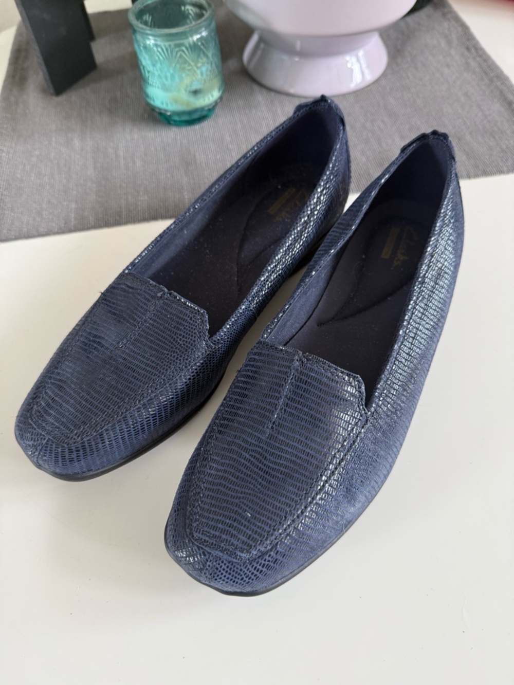 Clarks Navy Textured Slip-Ons